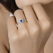 Bids.com 0.44 Carat Genuine Blue Sapphire and White Diamond 14K White Gold Ring Rings