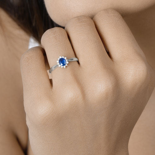 Bids.com 0.44 Carat Genuine Blue Sapphire and White Diamond 14K White Gold Ring Rings