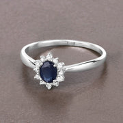 Bids.com 0.44 Carat Genuine Blue Sapphire and White Diamond 14K White Gold Ring Rings