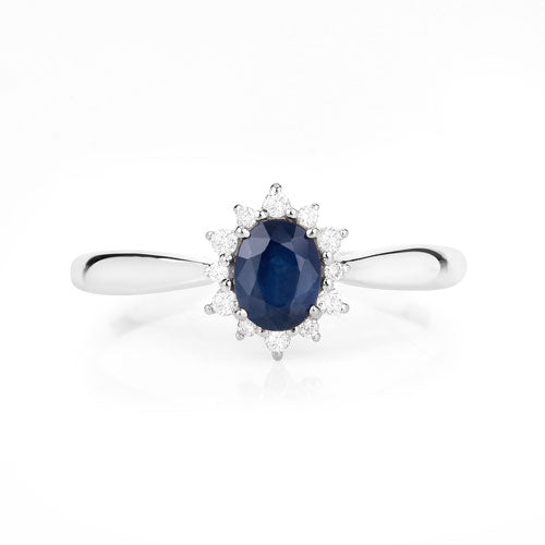 Bids.com 0.44 Carat Genuine Blue Sapphire and White Diamond 14K White Gold Ring Rings
