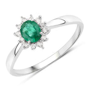 Bids.com 0.40 Carat Genuine Zambian Emerald and White Diamond 14K White Gold Ring Rings