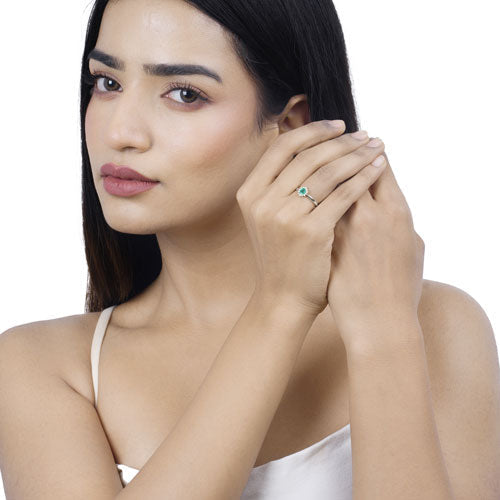 Bids.com 0.40 Carat Genuine Zambian Emerald and White Diamond 14K White Gold Ring Rings