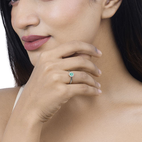 Bids.com 0.40 Carat Genuine Zambian Emerald and White Diamond 14K White Gold Ring Rings