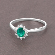 Bids.com 0.40 Carat Genuine Zambian Emerald and White Diamond 14K White Gold Ring Rings