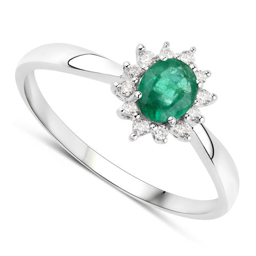 Bids.com 0.40 Carat Genuine Zambian Emerald and White Diamond 14K White Gold Ring Rings