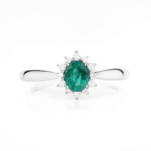 Bids.com 0.40 Carat Genuine Zambian Emerald and White Diamond 14K White Gold Ring Rings
