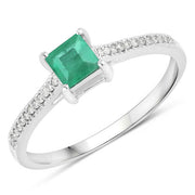 Bids.com 0.67 Carat Genuine Zambian Emerald and White Diamond 14K White Gold Ring Rings
