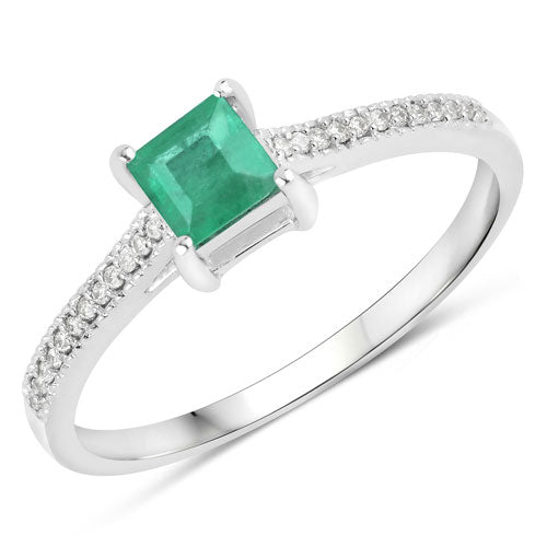 Bids.com 0.67 Carat Genuine Zambian Emerald and White Diamond 14K White Gold Ring Rings