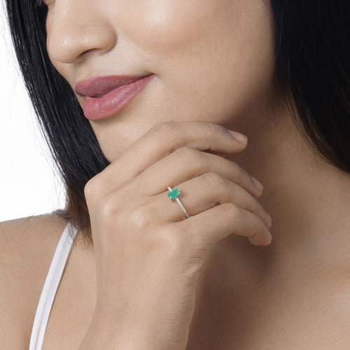 Bids.com 0.67 Carat Genuine Zambian Emerald and White Diamond 14K White Gold Ring Rings