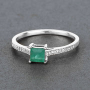 Bids.com 0.67 Carat Genuine Zambian Emerald and White Diamond 14K White Gold Ring Rings