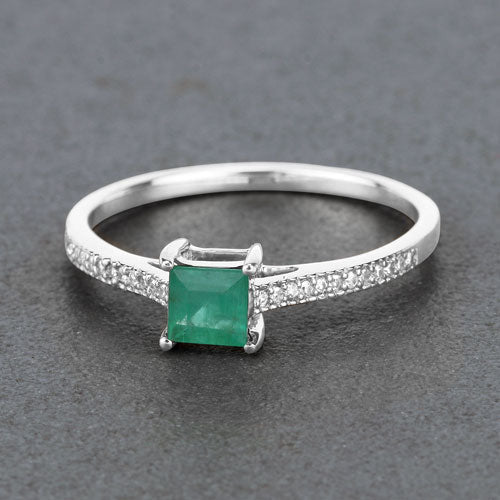 Bids.com 0.67 Carat Genuine Zambian Emerald and White Diamond 14K White Gold Ring Rings