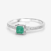 Bids.com 0.67 Carat Genuine Zambian Emerald and White Diamond 14K White Gold Ring Rings
