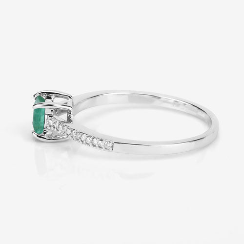 Bids.com 0.67 Carat Genuine Zambian Emerald and White Diamond 14K White Gold Ring Rings