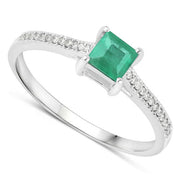 Bids.com 0.67 Carat Genuine Zambian Emerald and White Diamond 14K White Gold Ring Rings