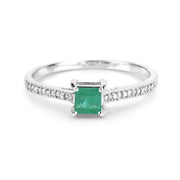 Bids.com 0.67 Carat Genuine Zambian Emerald and White Diamond 14K White Gold Ring Rings