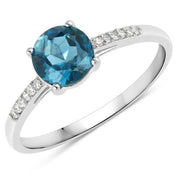 Bids.com 1.05 Carat Genuine London Blue Topaz and White Diamond 14K White Gold Ring Rings