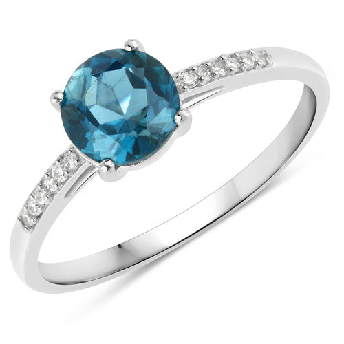 Bids.com 1.05 Carat Genuine London Blue Topaz and White Diamond 14K White Gold Ring Rings