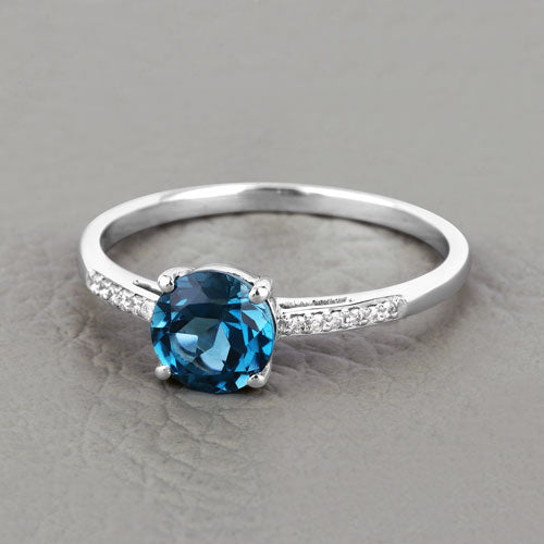 Bids.com 1.05 Carat Genuine London Blue Topaz and White Diamond 14K White Gold Ring Rings