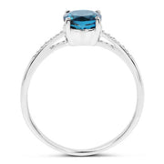 Bids.com 1.05 Carat Genuine London Blue Topaz and White Diamond 14K White Gold Ring Rings