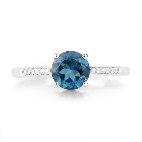 Bids.com 1.05 Carat Genuine London Blue Topaz and White Diamond 14K White Gold Ring Rings