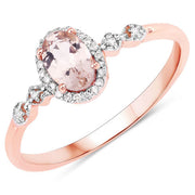 Bids.com 0.48 Carat Genuine Morganite and White Diamond 10K Rose Gold Ring Rings