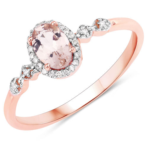 Bids.com 0.48 Carat Genuine Morganite and White Diamond 10K Rose Gold Ring Rings