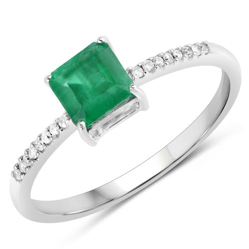 Bids.com 0.64 Carat Genuine Zambian Emerald and White Diamond 14K White Gold Ring Rings