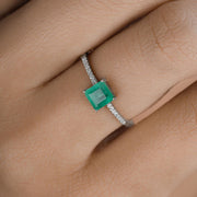 Bids.com 0.64 Carat Genuine Zambian Emerald and White Diamond 14K White Gold Ring Rings
