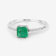 Bids.com 0.64 Carat Genuine Zambian Emerald and White Diamond 14K White Gold Ring Rings