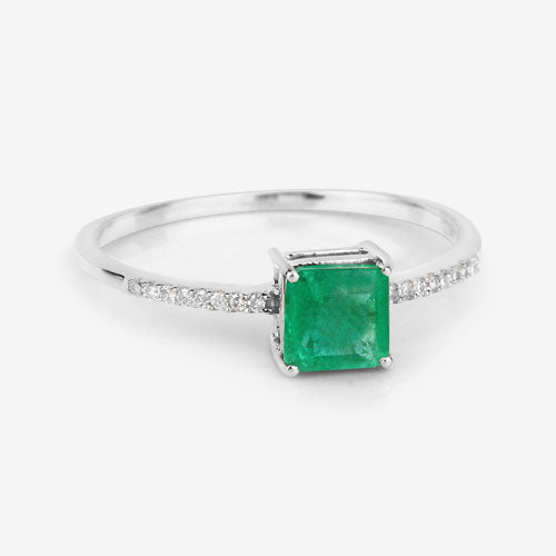 Bids.com 0.64 Carat Genuine Zambian Emerald and White Diamond 14K White Gold Ring Rings