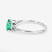 Bids.com 0.64 Carat Genuine Zambian Emerald and White Diamond 14K White Gold Ring Rings