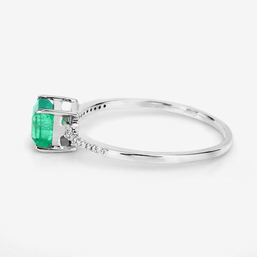 Bids.com 0.64 Carat Genuine Zambian Emerald and White Diamond 14K White Gold Ring Rings