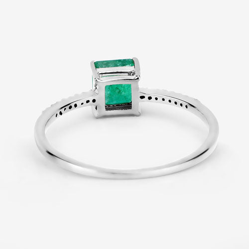 Bids.com 0.64 Carat Genuine Zambian Emerald and White Diamond 14K White Gold Ring Rings