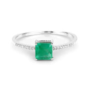 Bids.com 0.64 Carat Genuine Zambian Emerald and White Diamond 14K White Gold Ring Rings