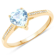 Bids.com 0.65 Carat Genuine Aquamarine and White Diamond 14K Yellow Gold Ring Rings