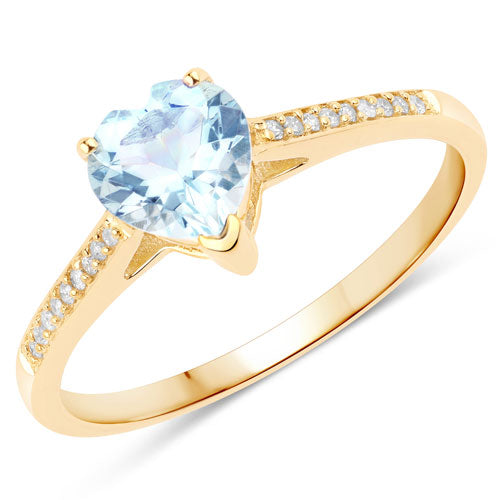 Bids.com 0.65 Carat Genuine Aquamarine and White Diamond 14K Yellow Gold Ring Rings
