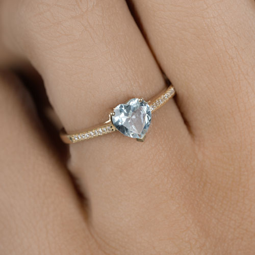 Bids.com 0.65 Carat Genuine Aquamarine and White Diamond 14K Yellow Gold Ring Rings