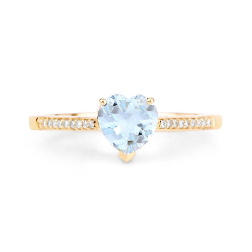 Bids.com 0.65 Carat Genuine Aquamarine and White Diamond 14K Yellow Gold Ring Rings