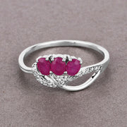 Bids.com 0.71 Carat Genuine Ruby and White Diamond 14K White Gold Ring Rings
