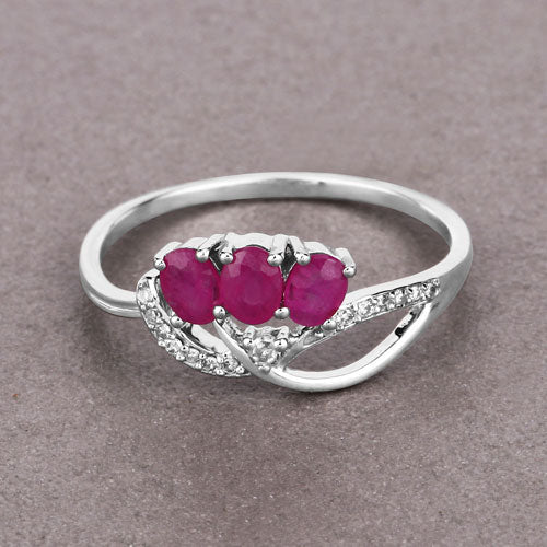 Bids.com 0.71 Carat Genuine Ruby and White Diamond 14K White Gold Ring Rings