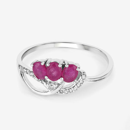 Bids.com 0.71 Carat Genuine Ruby and White Diamond 14K White Gold Ring Rings