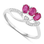 Bids.com 0.71 Carat Genuine Ruby and White Diamond 14K White Gold Ring Rings