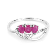 Bids.com 0.71 Carat Genuine Ruby and White Diamond 14K White Gold Ring Rings