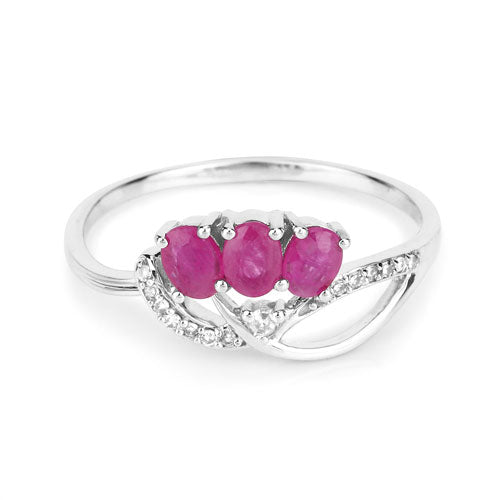 Bids.com 0.71 Carat Genuine Ruby and White Diamond 14K White Gold Ring Rings