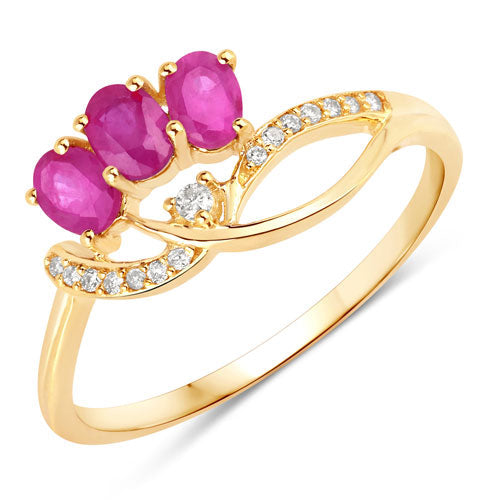 Bids.com 0.71 Carat Genuine Ruby and White Diamond 14K Yellow Gold Ring Rings