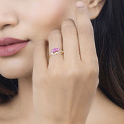 Bids.com 0.71 Carat Genuine Ruby and White Diamond 14K Yellow Gold Ring Rings