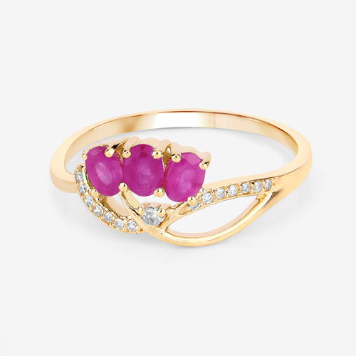 Bids.com 0.71 Carat Genuine Ruby and White Diamond 14K Yellow Gold Ring Rings