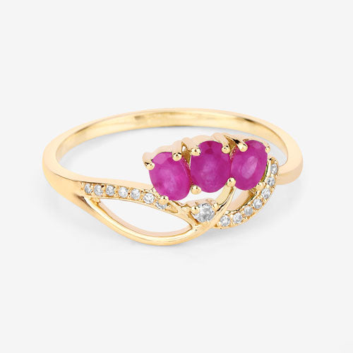 Bids.com 0.71 Carat Genuine Ruby and White Diamond 14K Yellow Gold Ring Rings