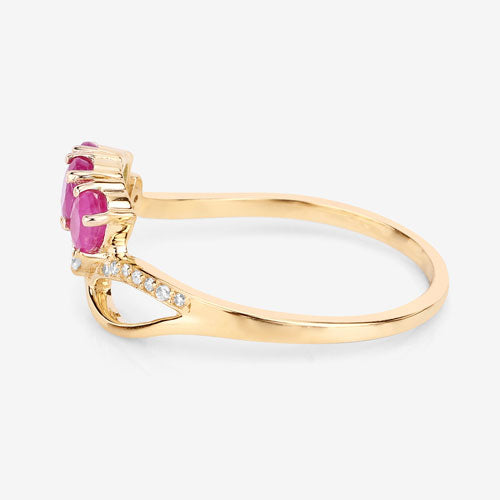 Bids.com 0.71 Carat Genuine Ruby and White Diamond 14K Yellow Gold Ring Rings