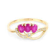 Bids.com 0.71 Carat Genuine Ruby and White Diamond 14K Yellow Gold Ring Rings